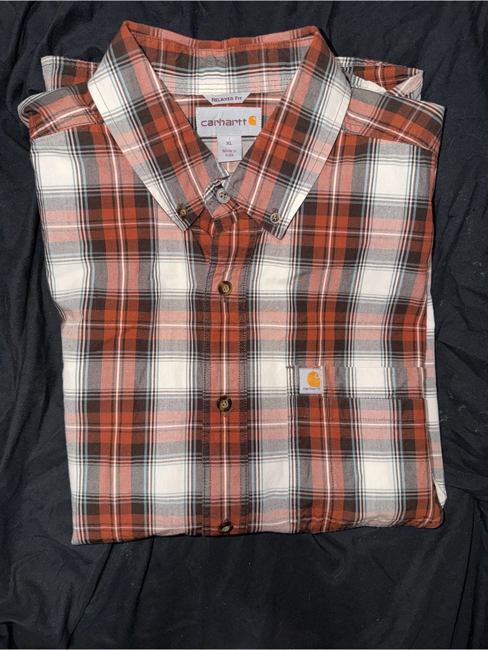 Carhartt Men's Short Sleeve Plaid Button-Up Shirt - Relaxed Fit, Size XL